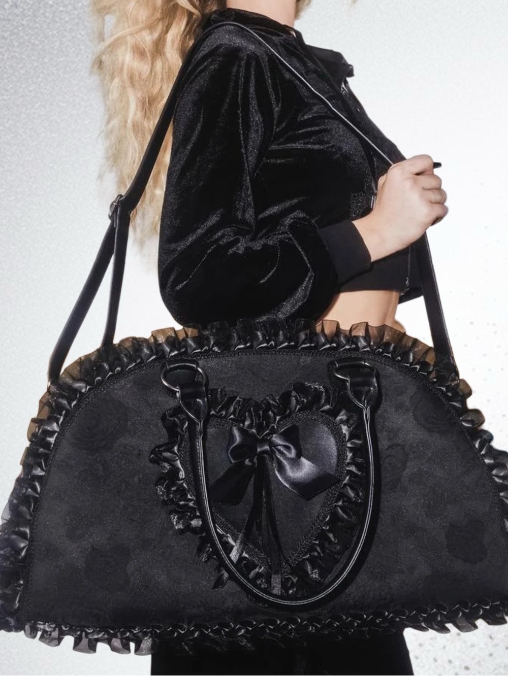 Dolls Kill Goth Romantic Rose Brocade Vinyl Weekender Bag